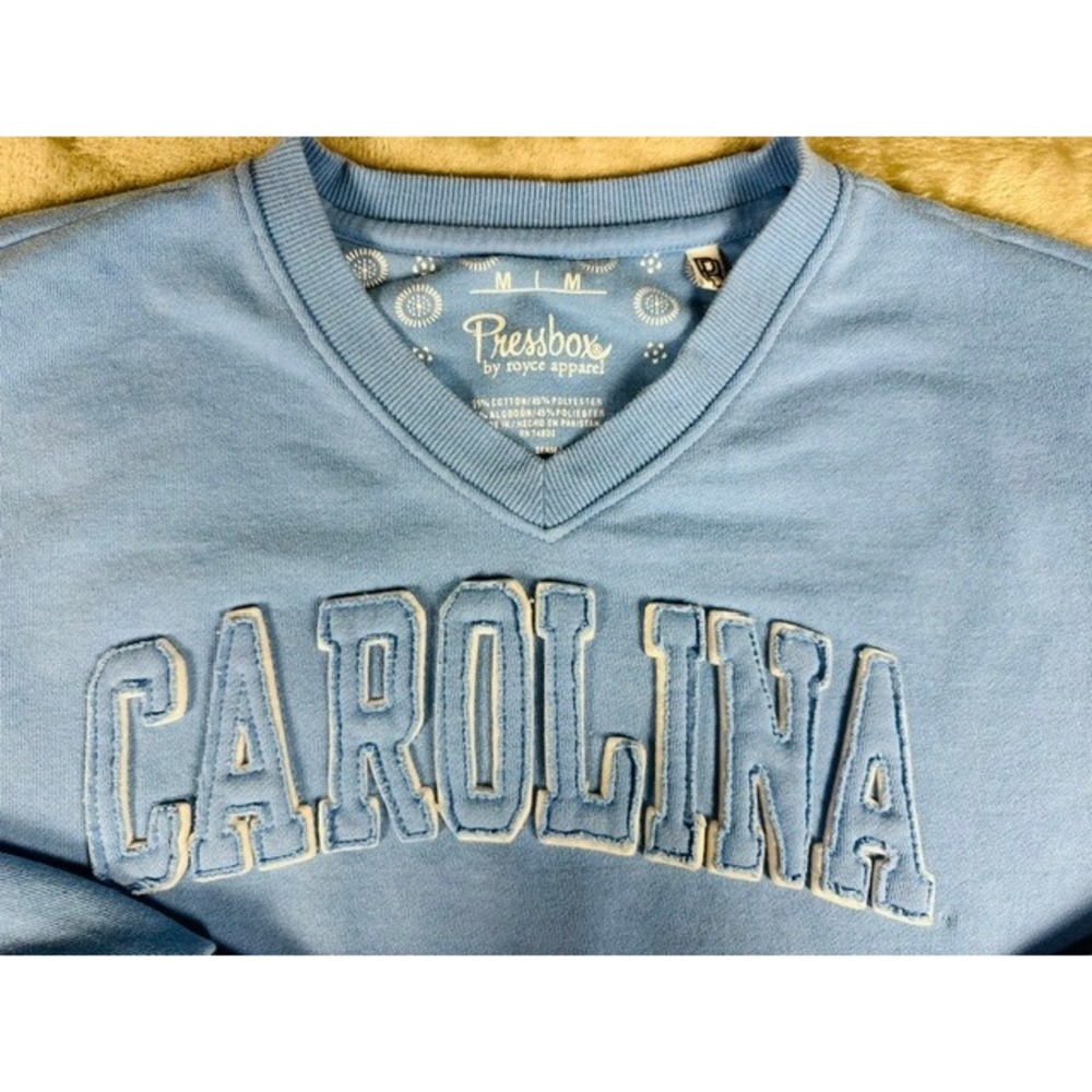 Pressbox Sweatshirt Womens Medium Carolina Blue V-Neck High-Low Raw Hem Pullover - Picture 3 of 7
